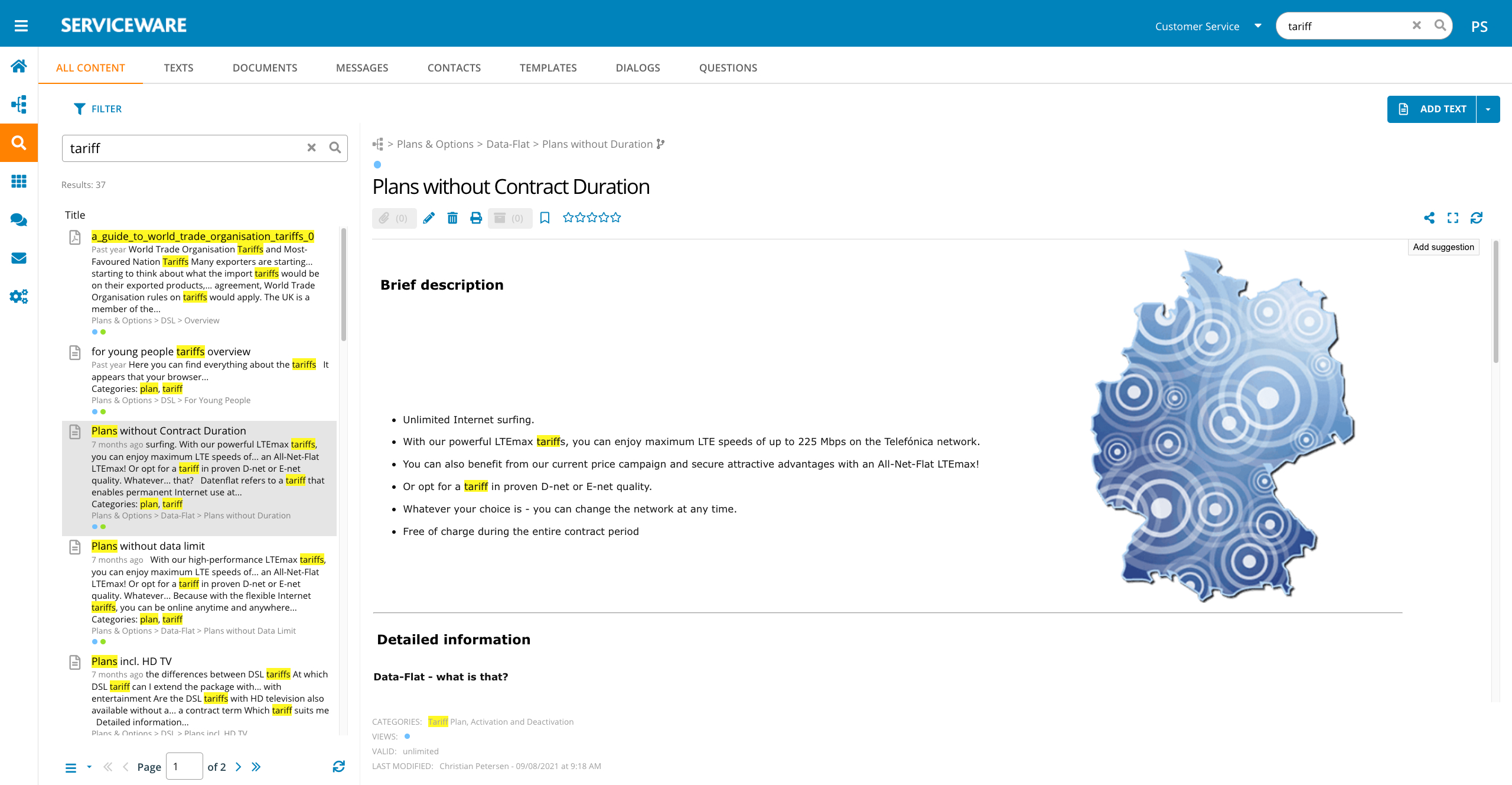 screenshot of Serviceware Knowledge